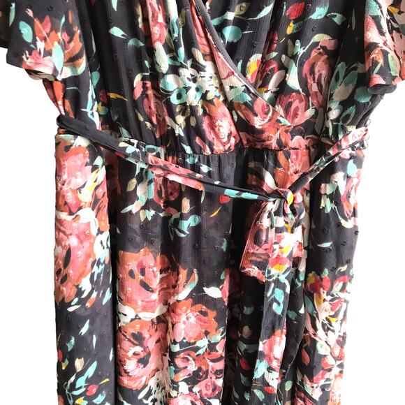 Torrid Faux Wrap High Low Midi Dress Size 2X Swiss Dot Floral Flutter Sleeves - Picture 9 of 16